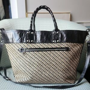 Black and Tan Rafia Women's Tote Bag, Patricia Nash Emilion
